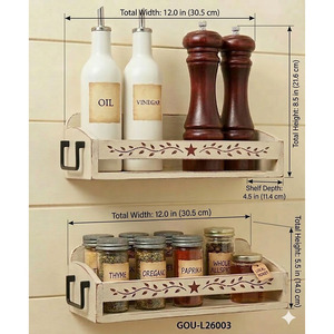 Juego de 2 Estantes de Almacenamiento de Especias de Madera de Dos Niveles para Cocina Moderna Estilo Rústico - Product Image 5