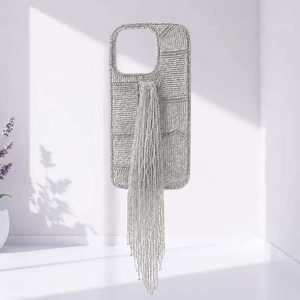 Funda de Teléfono con Cuentas de Vidrio Hechas a Mano con Tema de Ángel, Borla Larga, Forma Rectangular, Accesorio Decorativo Bordado - Product Image 1