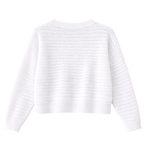 Cardigan en tricot blanc pour femme, décontracté, à manches longues, col en V, boutonné, style automne, pull court tendance, manteau d'extérieur - Product Image 2