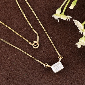 Emerald Cut Lab Grown Diamond Solitaire <b>Pendant</b> 14k <b>Solid</b> <b>Gold</b> Bridal Necklace Minimalist Engagement Anniversary Jewelry - Product Image 5