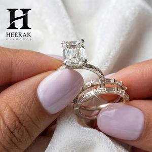 Trendy Elongated Emerald Cut Wedding <b>Ring</b> <b>Set</b> Heavy 3 Layer Interlocking Step Cut Band 10K 14K Yellow <b>Gold</b> Jewelry - Product Image 5