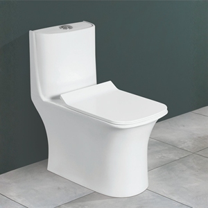 WC monobloc à cuvette allongée, siphon en S, double chasse, à poser au sol, en céramique, design contemporain, espacement 380 mm, pour salle de bain, facile à nettoyer - Product Image 3