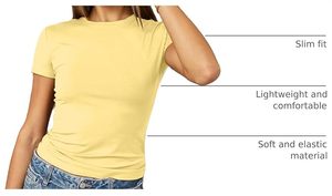 <b>Women's</b> <b>Yellow</b> Crew Neck Short Sleeve Slim Fit Cotton T-Shirt Casual Solid Color Spring Summer <b>Top</b> - Product Image 6