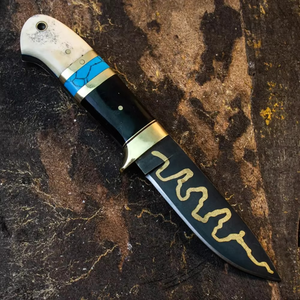 Cuchillo de caza hecho a mano con revestimiento negro personalizado, con bolster de latón y espiga completa. - Product Image 3