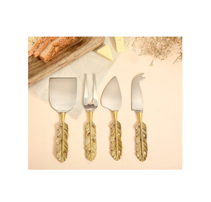 Stainless Steel & Brass <b>Cheese</b> <b>Sets</b> Leaf Designer Handle Kitchenware Tabletop <b>Cheese</b> Slicer & Cutter Brass <b>Cheese</b> & Knife <b>Sets</b> - Product Image 2