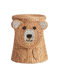 Handwoven Water Hyacinth Teddy <b>Bear</b> Basket <b>Cute</b> Animal Toy Storage Hamper with Flat Lid Nursery Decor - Product Image 1