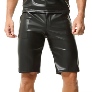 Shorts de jogging sans manches pour homme en cuir de vachette de qualité, avec fermeture éclair, motif uni, respirant, tissé, style urbain - Product Image 1