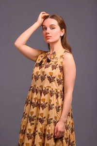 Vestido de Algodón Estampado a Mano para Mujer, Diseño Sólido, Largo Maxi, Vestido de Capas, Hecho de 100% Algodón, Temporada Otoño/Verano - Product Image 5