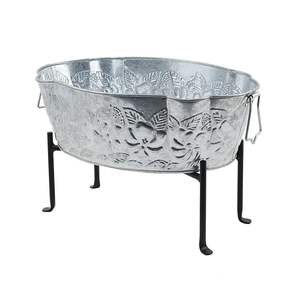 Bañera para Bebidas de Metal Galvanizado de Primera Calidad con Soporte de Hierro, Bañeras Redondas para Bebidas y Vino, Cubitera para Enfriar Bebidas en Fiestas - Product Image 3