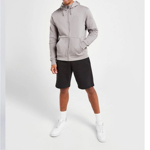 Ensemble sweat-shirt à capuche zippé et short pour homme, décontracté, été, polaire, 100% coton, tricoté, couleur unie, vêtements de sport - Product Image 1