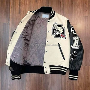 Veste universitaire personnalisée avec logo, veste de baseball pour couple, veste pour homme avec manches en cuir, broderie, veste universitaire noire - Product Image 5