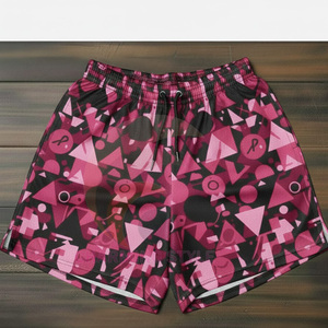 Men's Black Gym Shorts Elastic Waist Double <b>Layer</b> 100% Polyester Sublimation Plain Street Wear Sets and Sports Short - Product Image 6