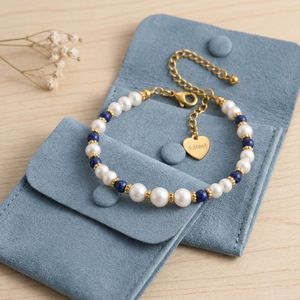 Pulsera Clásica de Acero Inoxidable con Cuentas de Piedra Azul Perla y Empaque Personalizado para Marca Privada - Product Image 1