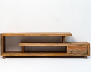 Mueble de TV de Madera de 3 Estantes Vandana Novara Hexa, Consola de Entretenimiento Moderna de Madera Maciza Minimalista - Product Image 4