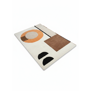 Alfombra Moderna de Diseño Geométrico Abstracto en Tonos Beige y Marrón Neutros para Sala de Estar, Dormitorio y Decoración del Hogar - Product Image 1