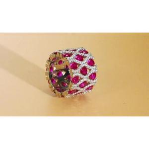 Bague géométrique en forme de X plaquée or blanc avec zircon cubique rouge rond pour femme, alliance de mariage, produit artisanal en gros - Product Image 4