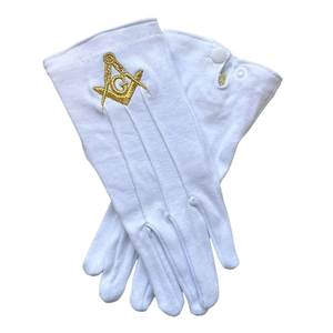ถุงมือปักลายมาซอนิก ผ้าฝ้าย/สแปนเด็กซ์ ฟรีไซส์ สีขาว โลโก้สั่งทำได้ ระบายอากาศได้ดี ทนต่อการเสียดสี ยาวถึงข้อศอก สี่คู่ - Product Image 3