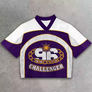 Custom Retro American Football Jersey Heavyweight Oversized Custom <b>Tshirt</b> Men's Boxy Acid Wash Vintage Cotton Cropped T Shirt - Product Image 3