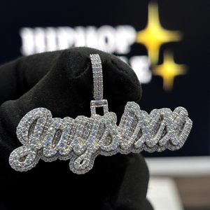 <b>Custom</b> White Gold Script <b>Name</b> Pendant 925 Sterling Silver VVS Moissanite Fully Iced Raised Letter Hip Hop <b>Necklace</b> Paved Jewelry - Product Image 5