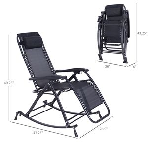 Sedia a Dondolo Pieghevole Anti-Gravità con Cuscino, Portabicchieri e Porta Telefono, Sedia Reclinabile da Esterno - Product Image 5