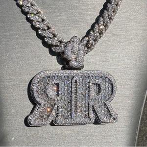 Pendentif personnalisé lettre « RR », Moissanite véritable, Pendentif Hip Hop personnalisé, Pendentif Iced Out, Collier pendentif breloque pour homme, Attache personnalisée - Product Image 4