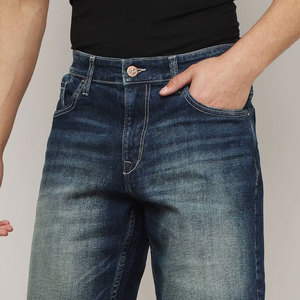 Pantalones Cortos de Mezclilla Azules para Hombre, Cintura Alta, Pierna Recta, Algodón Lavado, Estilo Casual Urbano, para Verano, con Bolsillos, Transpirables y Ecológicos - Product Image 5