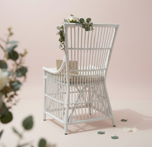 Chaise de salle à manger moderne en rotin naturel blanc, tressée à la main, style bistrot français, avec coussin confortable, mobilier de salle à manger, écologique et durable - Product Image 4