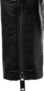 <b>Men</b> Black PU <b>Leather</b> Moto Biker <b>Jacket</b> Zipper Front Turn-down Collar Windproof Regular Sleeve Slim Fit Autumn Style - Product Image 4