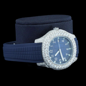 Best Personalized Round Dial With Auto Date Features <b>Blue</b> Color Rubber Strap Moissanite Diamond <b>Man's</b> Design Quartz <b>Watch</b> - Product Image 2