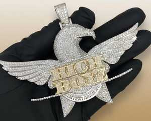 Pendentif en argent 925 personnalisé avec nom, style hip-hop de luxe, serti de moissanite taille brillant rond, pour homme - Product Image 5