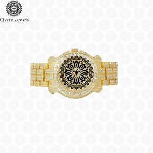 Charm_Jewells Men's Luxury Stainless Steel <b>Watch</b> 43mm Irregular Case Diamond Encrusted Rubber Band <b>Mechanical</b> Chronograph - Product Image 2