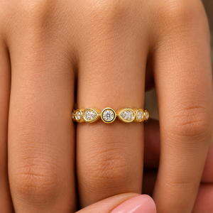 Trendy Alternating Eternity Band Stackable Wedding Ring 14K <b>Solid</b> Gold Round & Pear Cut Lab Grown Diamond For Women Fine Jewelry - Product Image 2