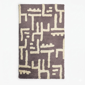 Alfombra de Lana con Motivos Damasco Desgastados en Gris Malva y Marfil, Ecológica, Antideslizante, Moderna, para Sala de Estar, Interiores de Hotel - Product Image 1
