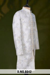 Sherwani de Seda Ivory Vergo con Diseño Geométrico Prisma Plateado Indo Occidental para Hombre, Traje de Novio para Boda - Product Image 6