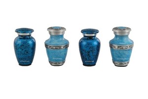 Blue Silver-Plated Aluminum Modern Keepsake Urn Mini Cremation Vessel Custom Design <b>Memorial</b> Ashes for Adult - Product Image 3