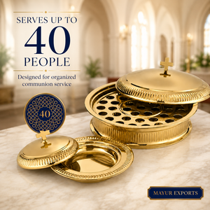 Juego de Bandejas para Servir la Comunión con Acabado Dorado, Bandejas Sagradas de Acero Inoxidable con Tapas para Uso en la Iglesia - Product Image 3