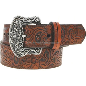 Venta al por mayor cinturones de cuero occidental cinturones de cuero de vaca genuino occidental para cinturón de cuero grabado Unisex detalle de calidad fina - Product Image 4