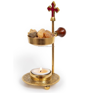 Adjustable Brass Resin Burner Tealight <b>Candle</b> Heater Red Enamel Cross Church Altar Incense Censer Bulk Factory - Product Image 1