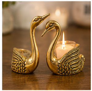 Porte-bougies en forme de cygne plaqué or, figurine animale en laiton, décoration d'intérieur, artisanat en métal moulé - Product Image 2