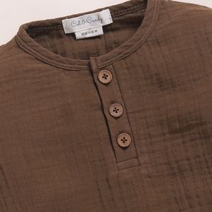 Whisper Organic Cocoa Henley T-Shirt for <b>Baby</b> Premium Quality Long Sleeve <b>Muslin</b> - Product Image 3