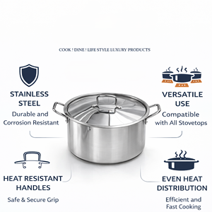 Casserole classique haut de gamme en acier inoxydable triple couche avec couvercle, durable, argentée, compatible toutes plaques de cuisson, avec poignées latérales - Product Image 2