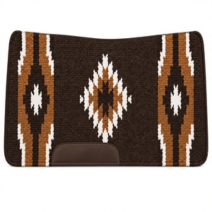 Tapis de selle équestre en cuir et laine de Nouvelle-Zélande Sufi International, marron et blanc, motif géométrique losanges, léger et durable - Product Image 4
