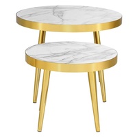 Table basse gigogne classique en métal avec plateau en marbre, design rond élégant et durable pour salon moderne