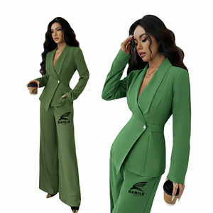 Conjunto de Blazer y Pantalones Slim de Último Diseño, Cierre Cruzado con Botones, Tejido de Algodón y Poliéster, Lona de Ganchillo, Color Sólido, Formal para Mujer - Product Image 5