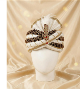 Turbante de terciopelo blanco de lujo con bordado dorado y Kundan Kalgi para hombre, pagri de boda, tocado tradicional indio - Product Image 2