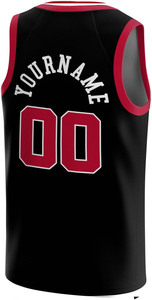 Maillot de basket-ball personnalisé noir et rouge à manches courtes en maille respirante à séchage rapide 100% coton unisexe - Product Image 2