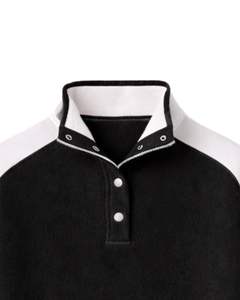 Sweat-shirt personnalisé noir et blanc pour femme, en molleton, à capuche, coupe oversize, col montant à boutons-pression, hiver, décontracté, avec poche zippée - Product Image 5