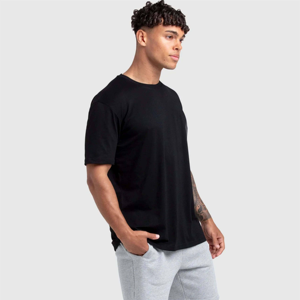 T-shirt à manches courtes et col rond noir pour homme, impression de logo personnalisée |   T-shirt en coton uni de haute qualité - Product Image 5