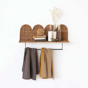 Étagère murale en rotin durable à dos festonné, support flottant fait main en osier, décoration bohème pour la maison, organisateur de rangement pour chambre à coucher - Product Image 3