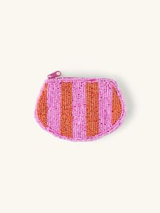 Monedero de cuentas con rayas rosas y naranjas, bolsa con cremallera de cuentas de semillas con rayas verticales, proveedor de abastecimiento B2B directo - Product Image 1